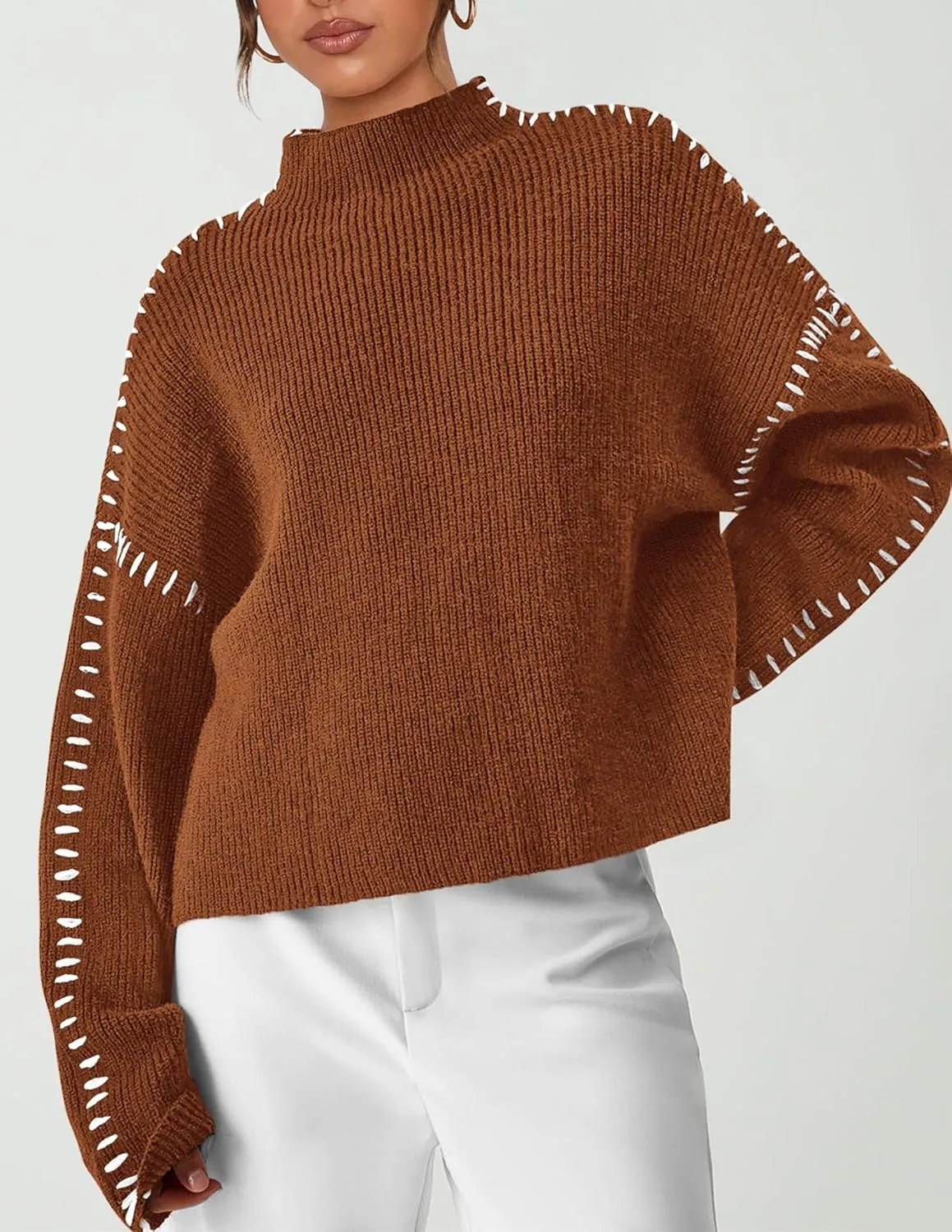 PRETTYGARDEN Women's Chunky Knit Winter Sweaters Casual Long Sleeve Mock Neck Oversized Loose Pullover Sweater Tops