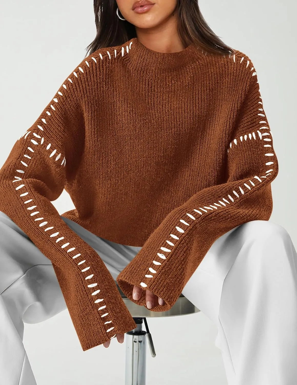 PRETTYGARDEN Women's Chunky Knit Winter Sweaters Casual Long Sleeve Mock Neck Oversized Loose Pullover Sweater Tops