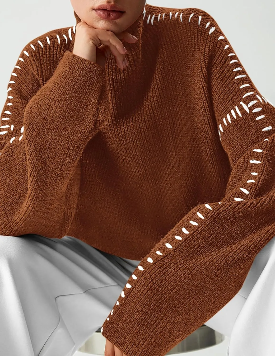 PRETTYGARDEN Women's Chunky Knit Winter Sweaters Casual Long Sleeve Mock Neck Oversized Loose Pullover Sweater Tops