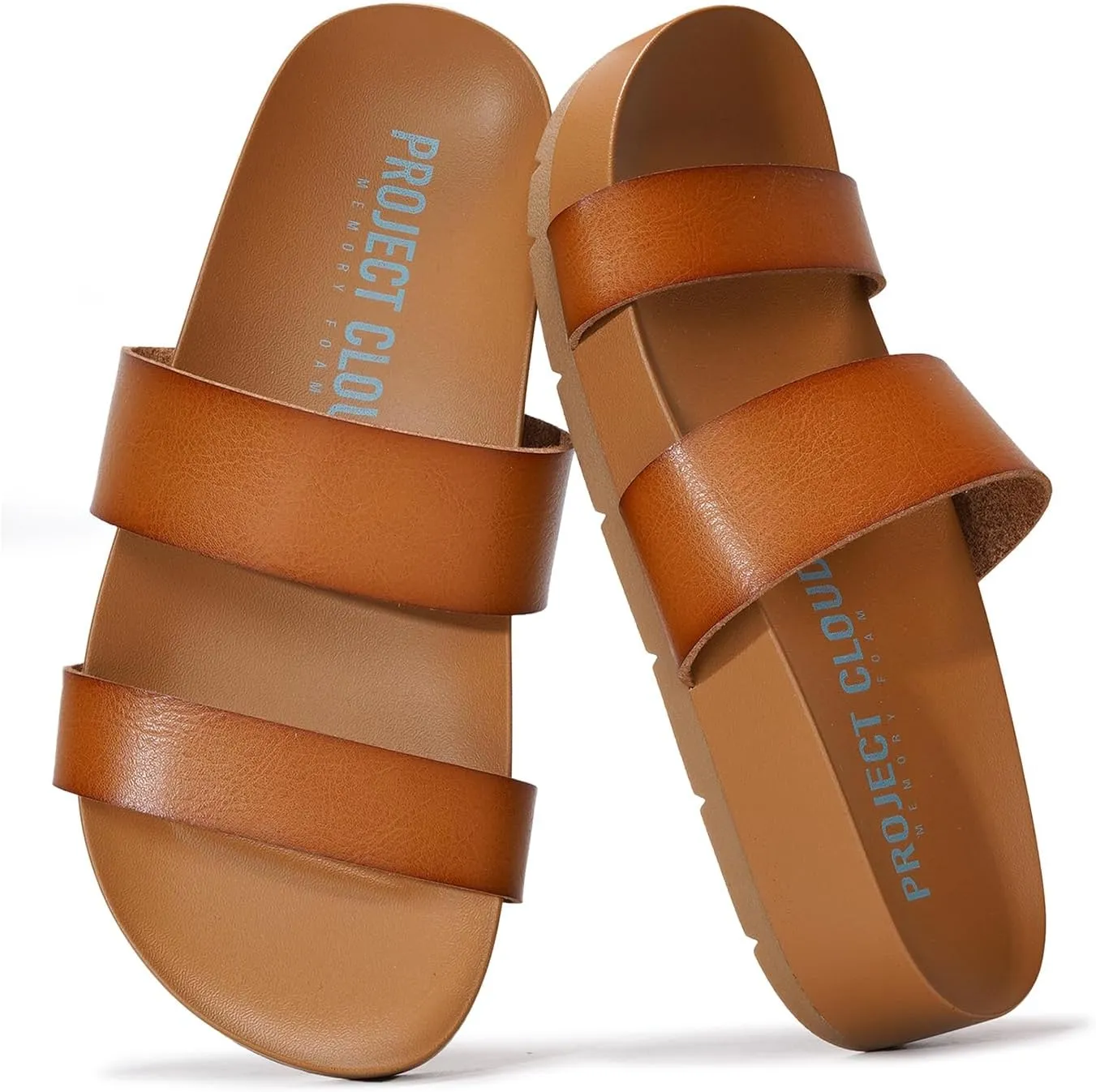 Project Cloud Memory Foam Slide Sandals Women Footwear - Lightweight Two-strap and Non-Slip Vegan Leather Platform Slides - Summer Sandals for Women 2025 (HILLTOP)
