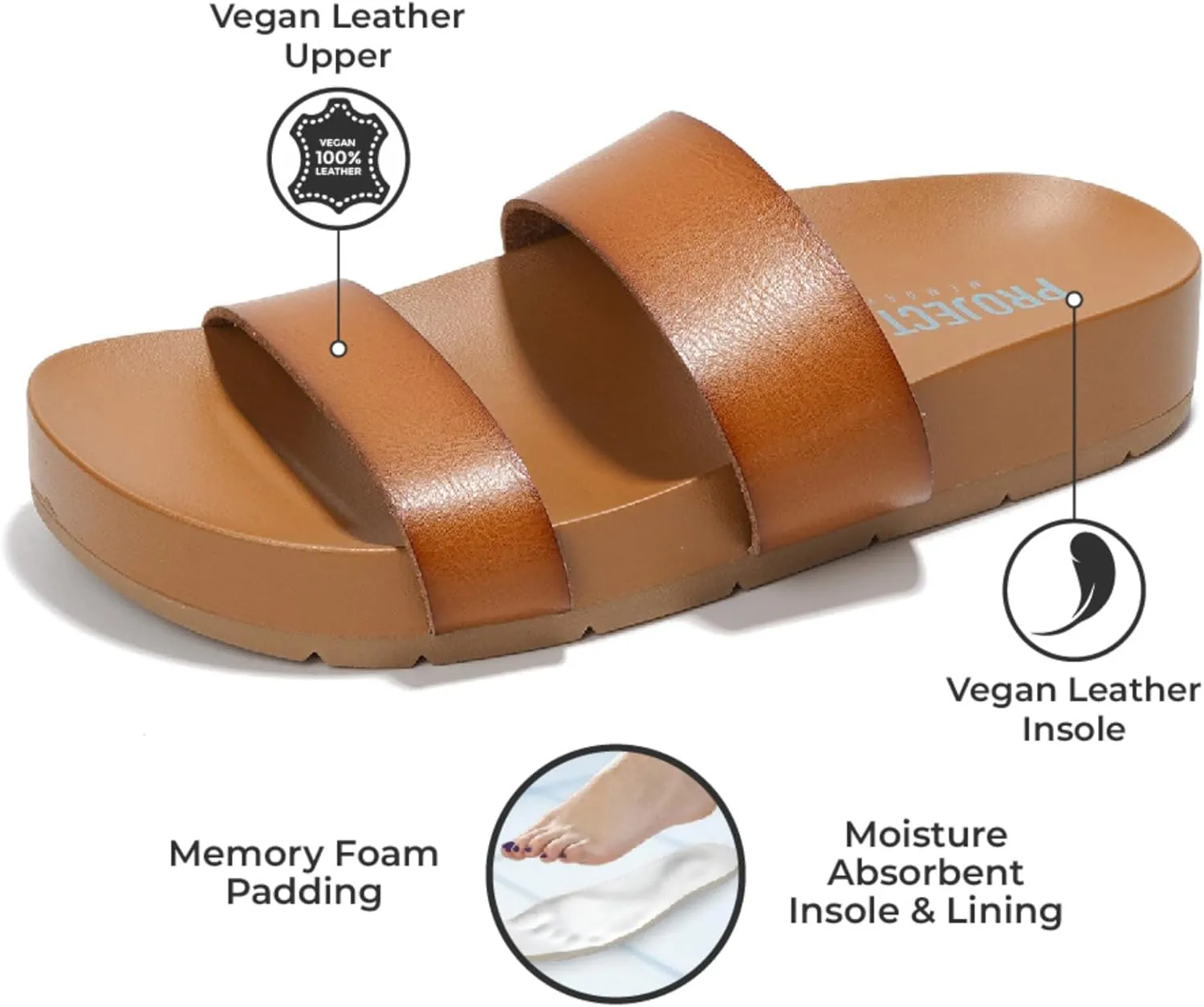 Project Cloud Memory Foam Slide Sandals Women Footwear - Lightweight Two-strap and Non-Slip Vegan Leather Platform Slides - Summer Sandals for Women 2025 (HILLTOP)
