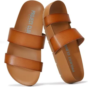 Project Cloud Memory Foam Slide Sandals Women Footwear - Lightweight Two-strap and Non-Slip Vegan Leather Platform Slides - Summer Sandals for Women 2025 (HILLTOP)
