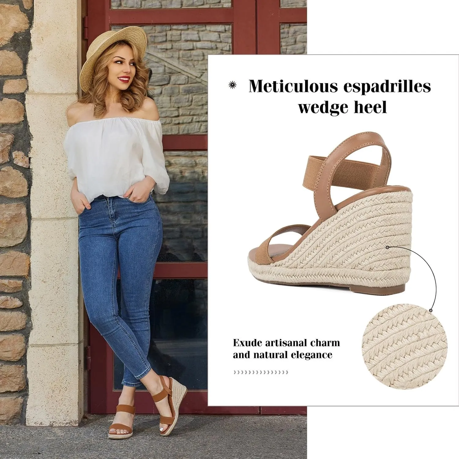Putu Espadrille Platform Wedge Sandals for Women Square Open Toe Dressy Wedges with Elastic Ankle Strap
