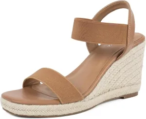 Putu Espadrille Platform Wedge Sandals for Women Square Open Toe Dressy Wedges with Elastic Ankle Strap
