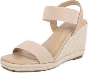Putu Espadrille Platform Wedge Sandals for Women Square Open Toe Dressy Wedges with Elastic Ankle Strap