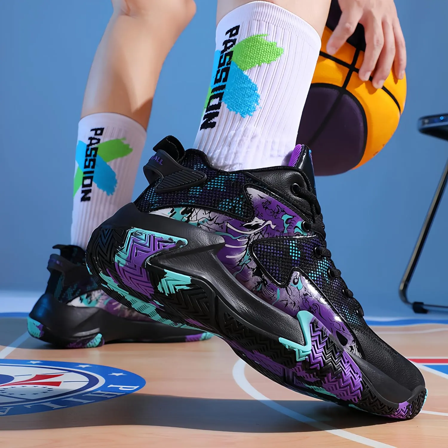 Qiucdzi Mens Basketball Shoes Non-Slip Breathable Outdoor Sneakers Fashion Graffiti Sports Training Shoes for Running Walking