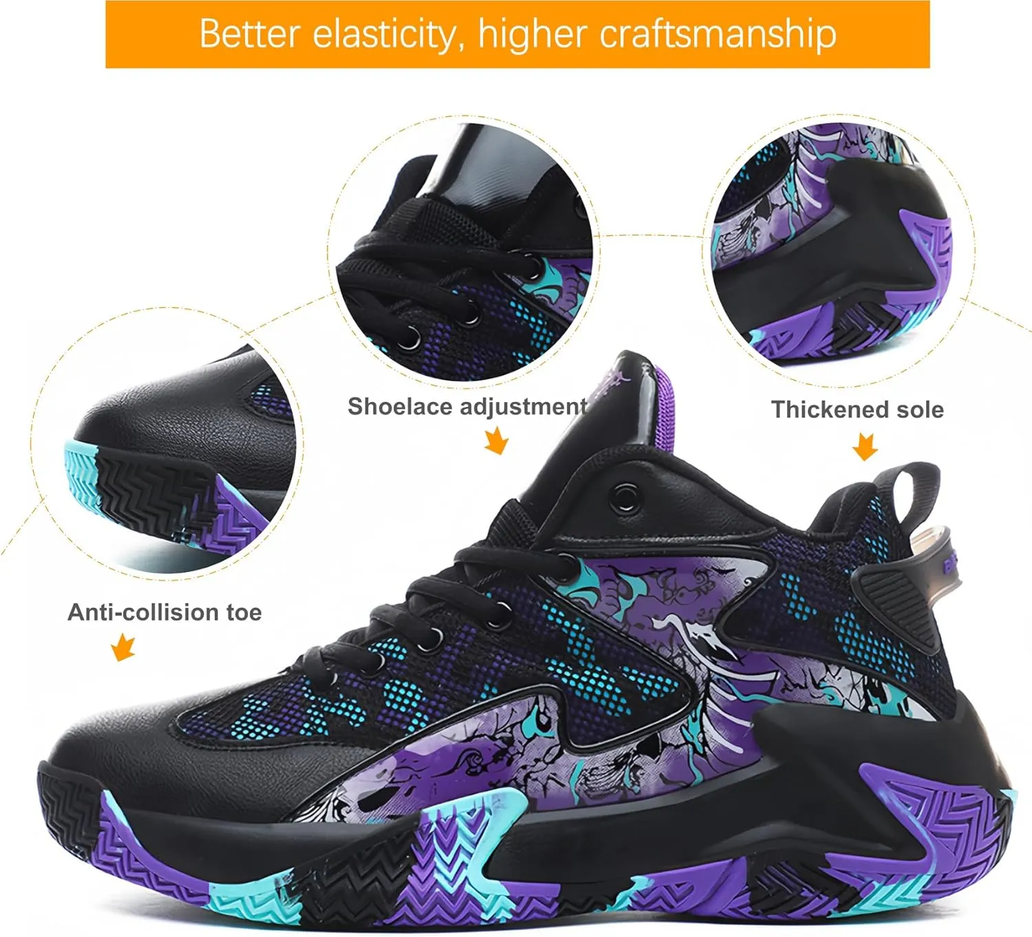 Qiucdzi Mens Basketball Shoes Non-Slip Breathable Outdoor Sneakers Fashion Graffiti Sports Training Shoes for Running Walking