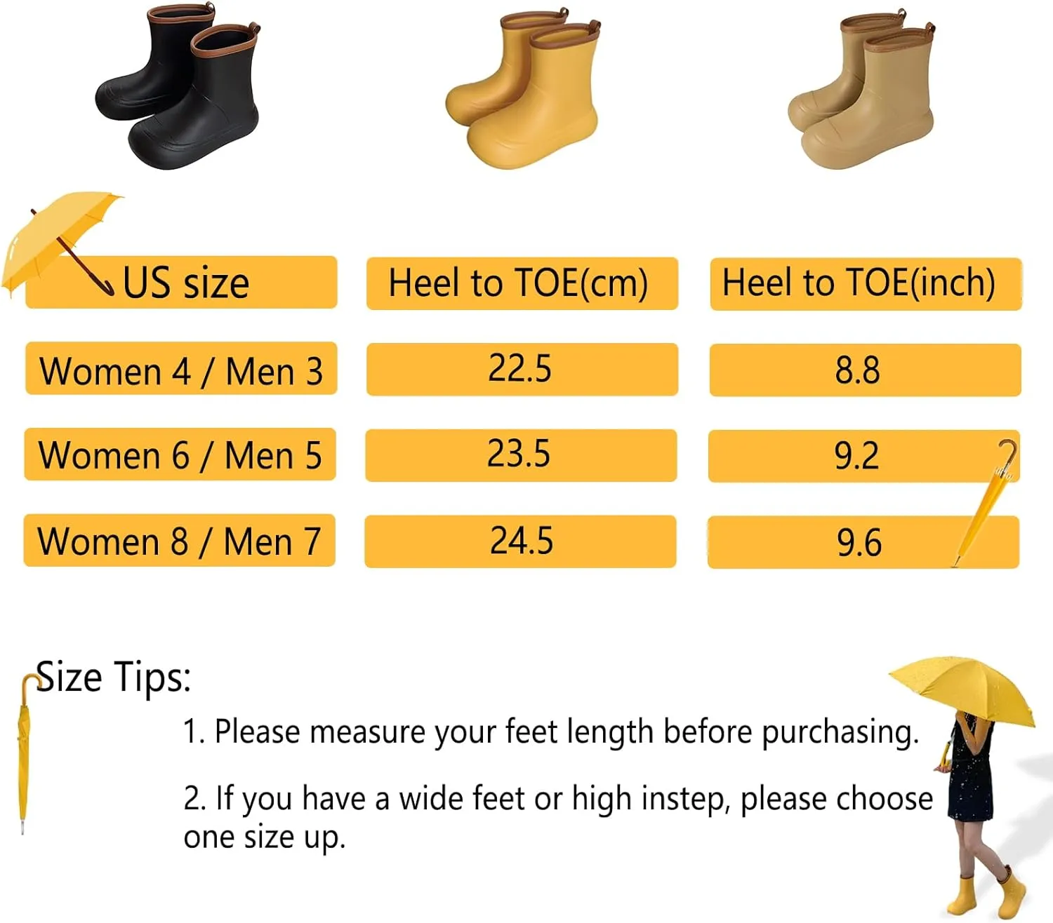 Rain Boots for Women Men Waterproof, Garden Shoes for Women, Lightweight Short Yellow Rain Boots