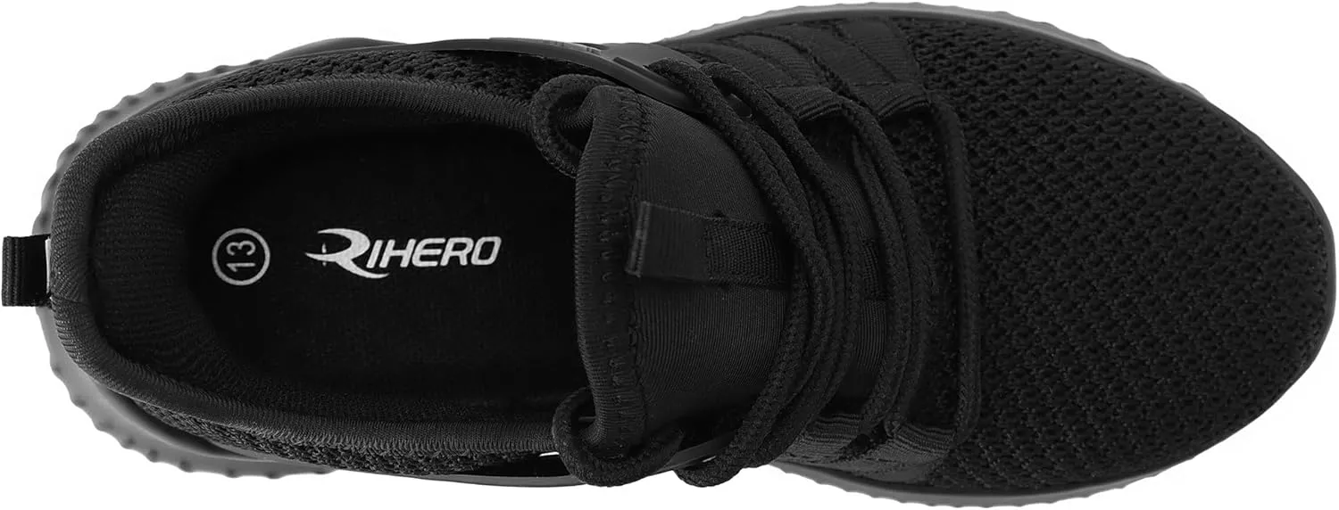 Rihero Girls Tennis Shoes Kids Running Shoes Toddler Lace-Up Lightweight Walking Slip On Sneakers
