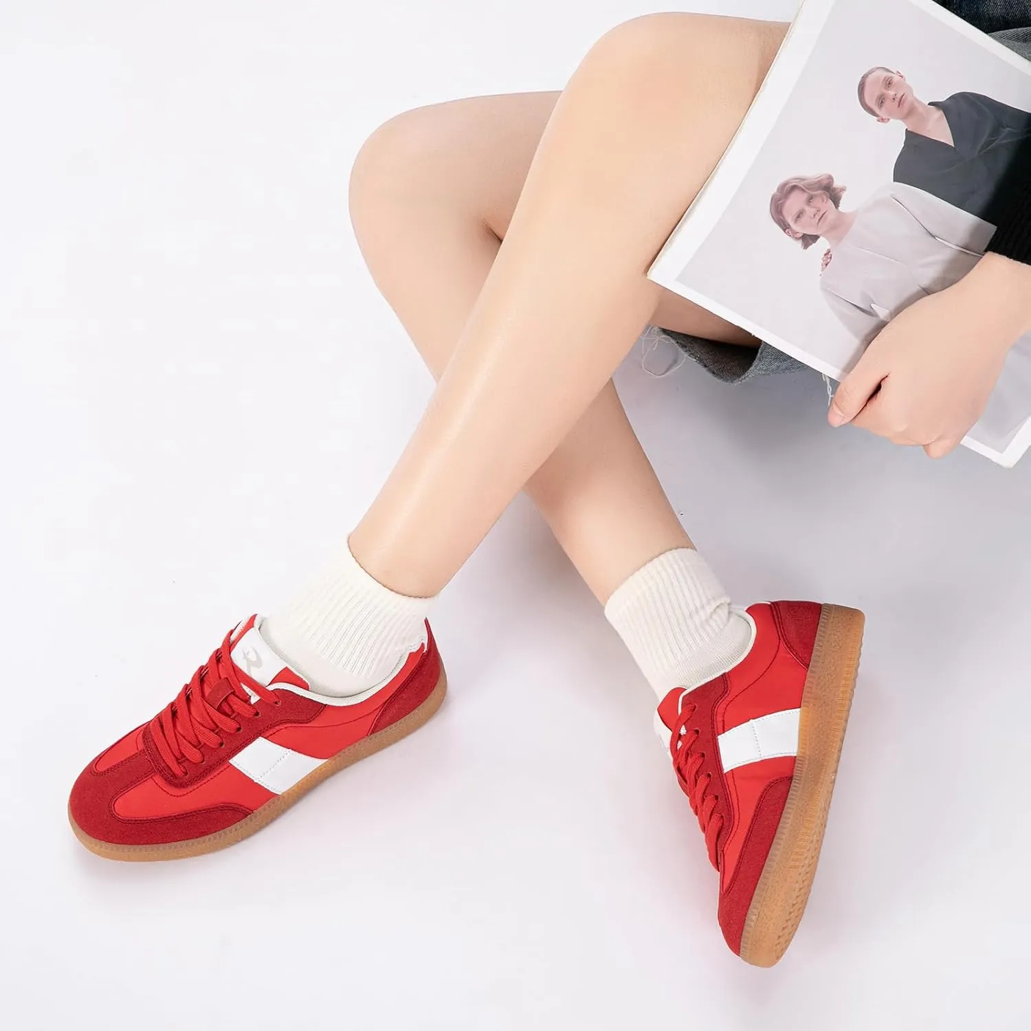 Rihero Women's Fashion Sneakers Comfortable Walking Shoes Casual Lace-Up Non Slip Sneakers