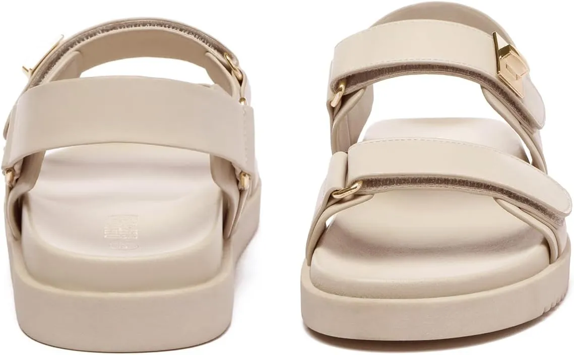 Rihero Women's Flat Sandals Comfort Adjustable Double Strap Slip on Leather Footbed Sandals