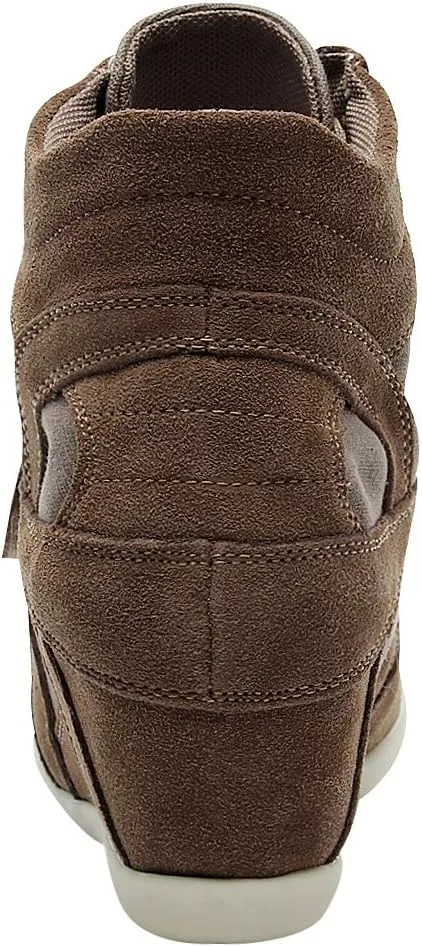 rismart Women's Wedge Casual Hook Loop Fabric Suede Leather Fashion Sneakers