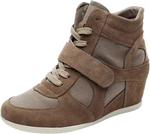 rismart Women's Wedge Casual Hook Loop Fabric Suede Leather Fashion Sneakers
