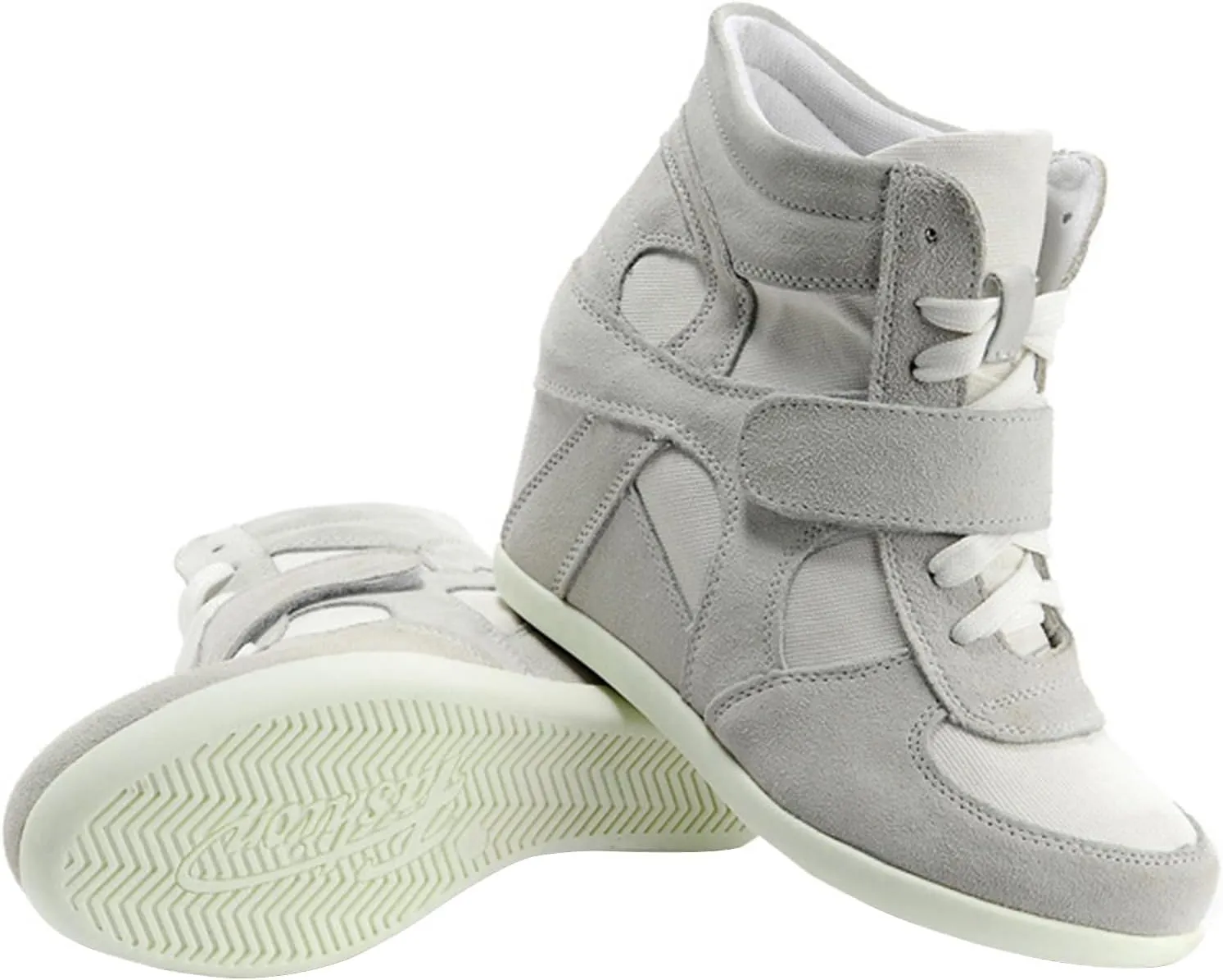 rismart Women's Wedge Casual Hook Loop Fabric Suede Leather Fashion Sneakers
