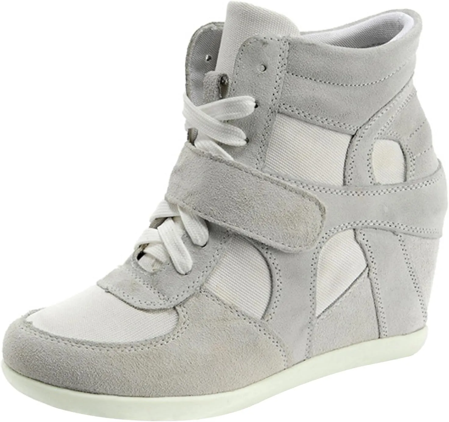 rismart Women's Wedge Casual Hook Loop Fabric Suede Leather Fashion Sneakers