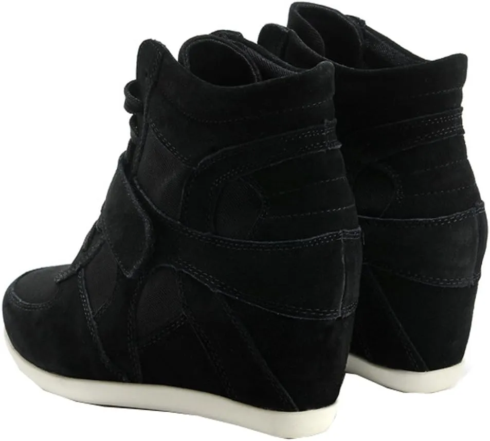 rismart Women's Wedge Casual Hook Loop Fabric Suede Leather Fashion Sneakers