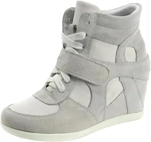 rismart Women's Wedge Casual Hook Loop Fabric Suede Leather Fashion Sneakers