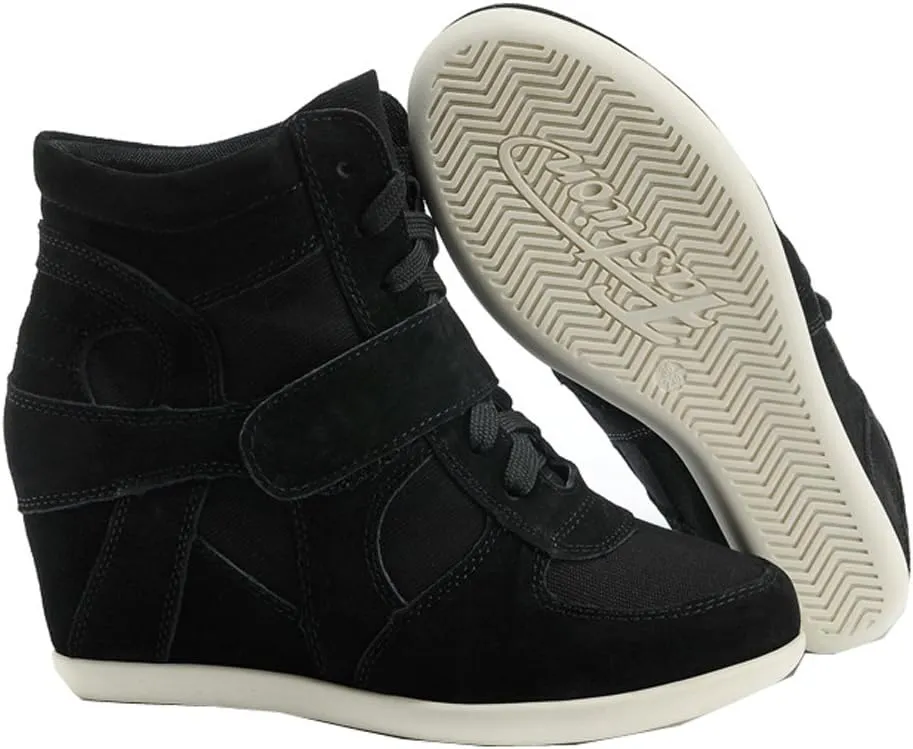 rismart Women's Wedge Casual Hook Loop Fabric Suede Leather Fashion Sneakers