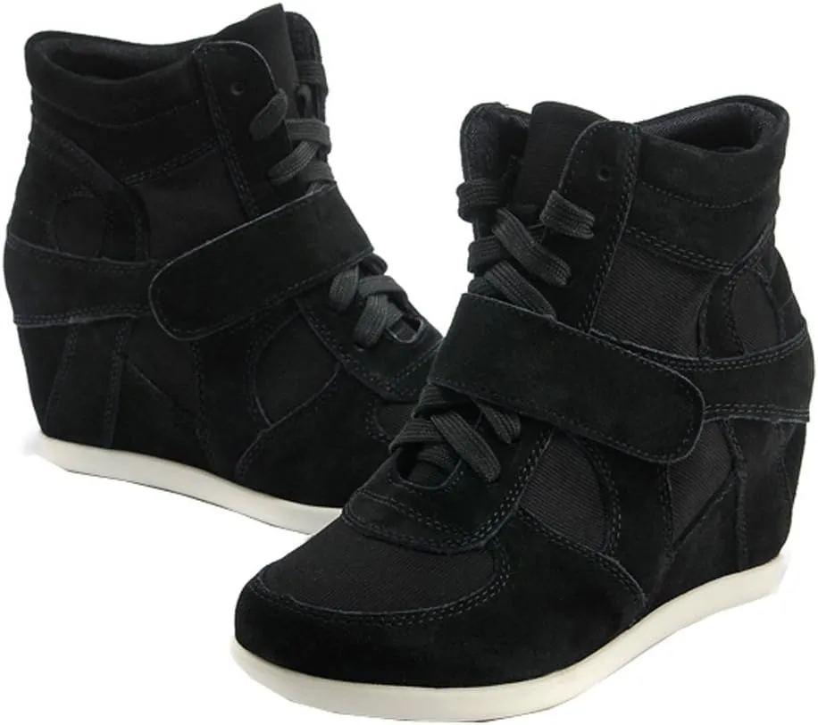 rismart Women's Wedge Casual Hook Loop Fabric Suede Leather Fashion Sneakers