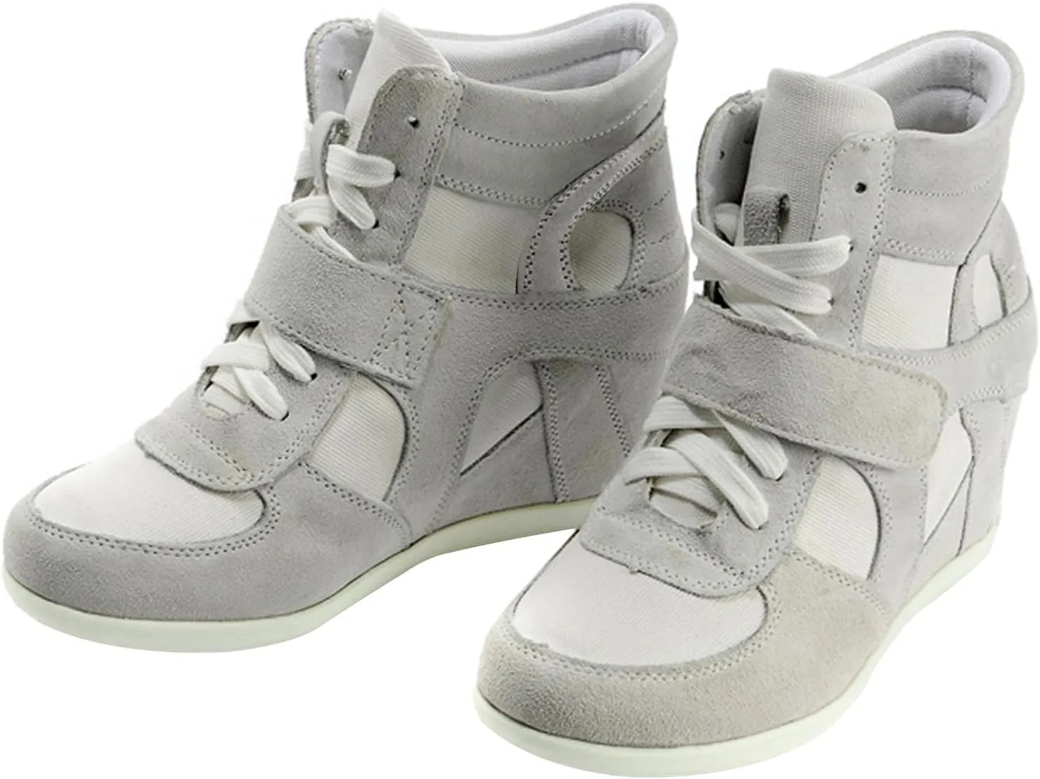 rismart Women's Wedge Casual Hook Loop Fabric Suede Leather Fashion Sneakers