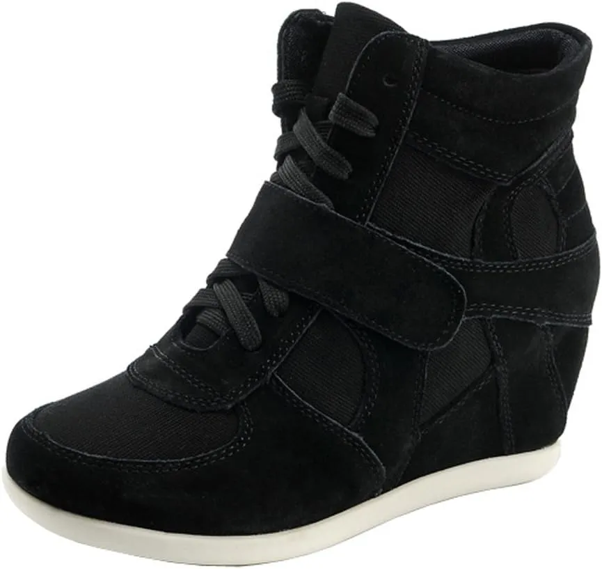 rismart Women's Wedge Casual Hook Loop Fabric Suede Leather Fashion Sneakers