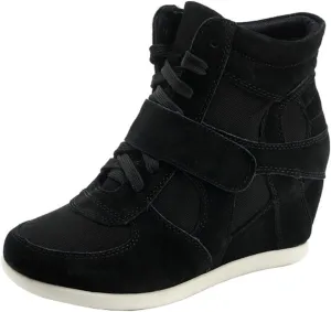 rismart Women's Wedge Casual Hook Loop Fabric Suede Leather Fashion Sneakers