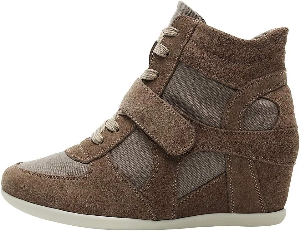 rismart Women's Wedge Casual Hook Loop Fabric Suede Leather Fashion Sneakers