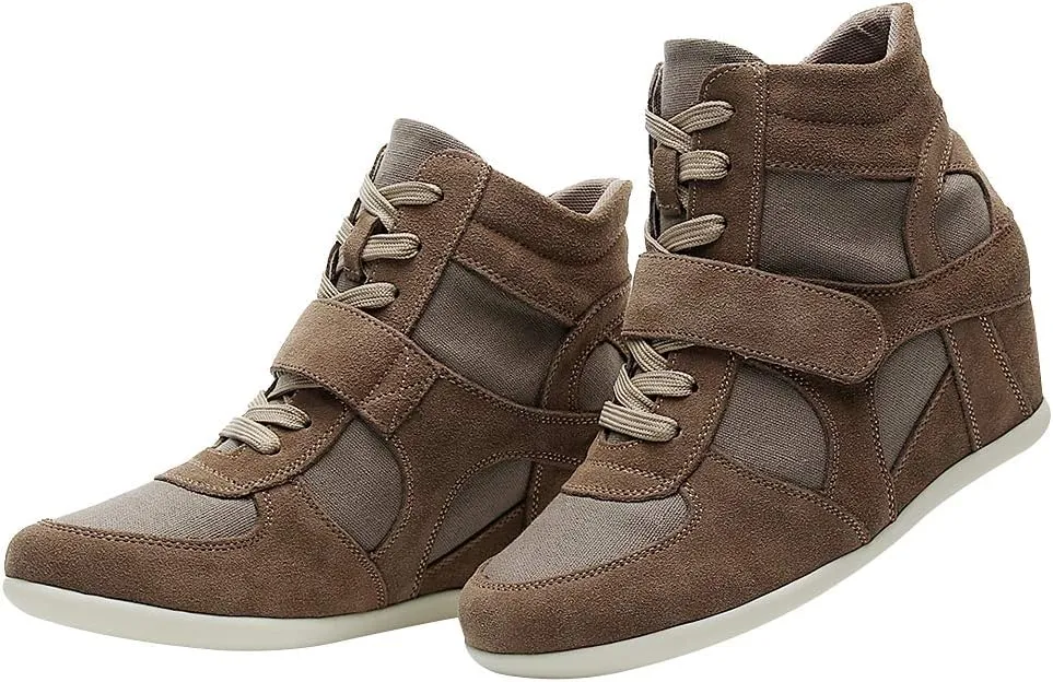 rismart Women's Wedge Casual Hook Loop Fabric Suede Leather Fashion Sneakers
