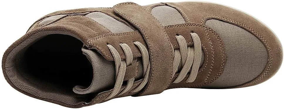 rismart Women's Wedge Casual Hook Loop Fabric Suede Leather Fashion Sneakers