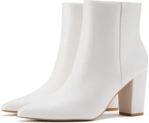 Rollda Women's Pointed Toe Ankle Boots Chunky High Heel Ankle Booties Side Zipper Short Boots
