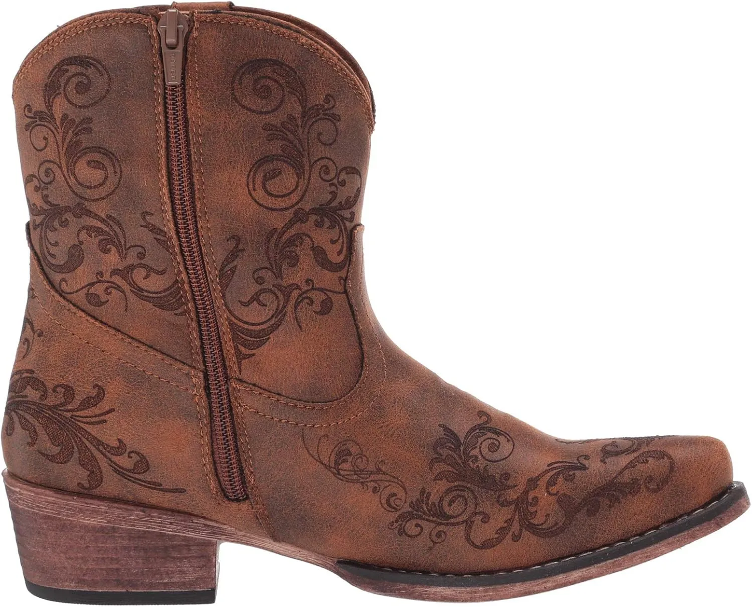 ROPER Womens Short Stuff Embossed Snip Toe Casual Boots Ankle Low Heel 1-2" - Brown
