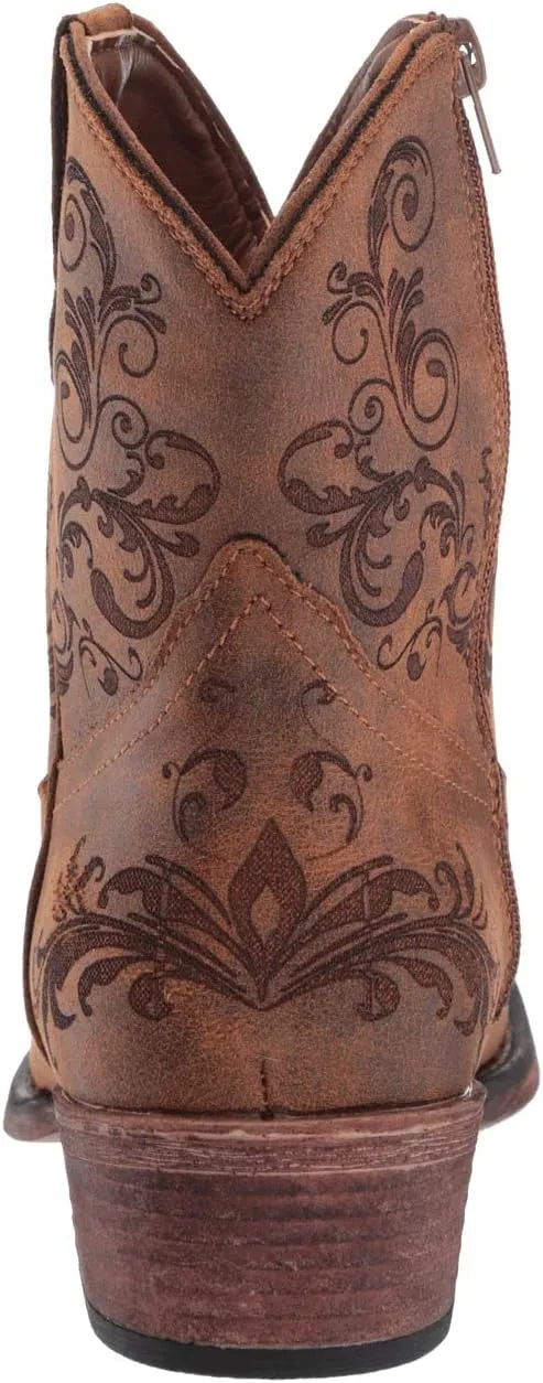 ROPER Womens Short Stuff Embossed Snip Toe Casual Boots Ankle Low Heel 1-2" - Brown