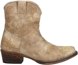 ROPER Womens Short Stuff Embossed Snip Toe Casual Boots Ankle Low Heel 1-2" - Brown