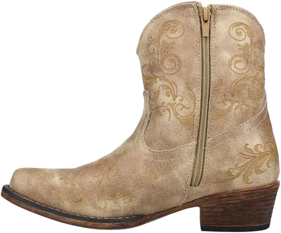 ROPER Womens Short Stuff Embossed Snip Toe Casual Boots Ankle Low Heel 1-2" - Brown