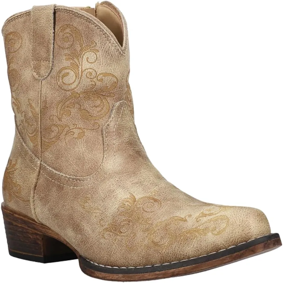 ROPER Womens Short Stuff Embossed Snip Toe Casual Boots Ankle Low Heel 1-2" - Brown