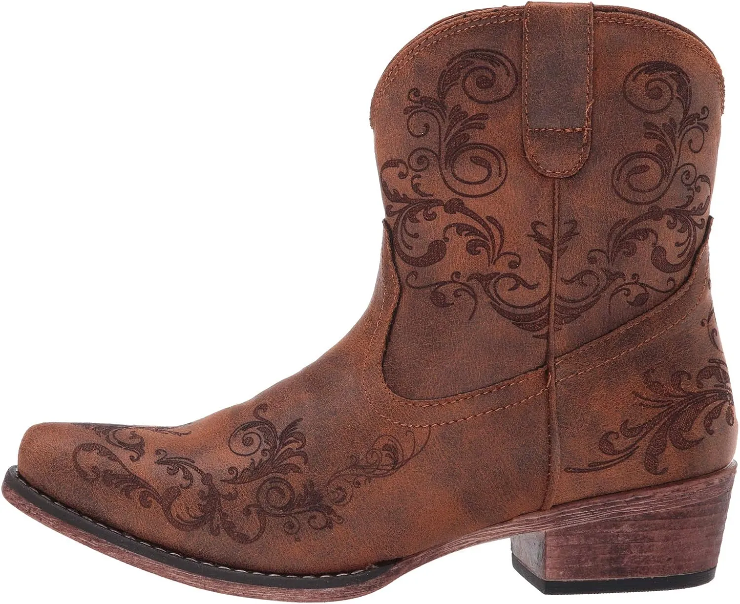 ROPER Womens Short Stuff Embossed Snip Toe Casual Boots Ankle Low Heel 1-2" - Brown