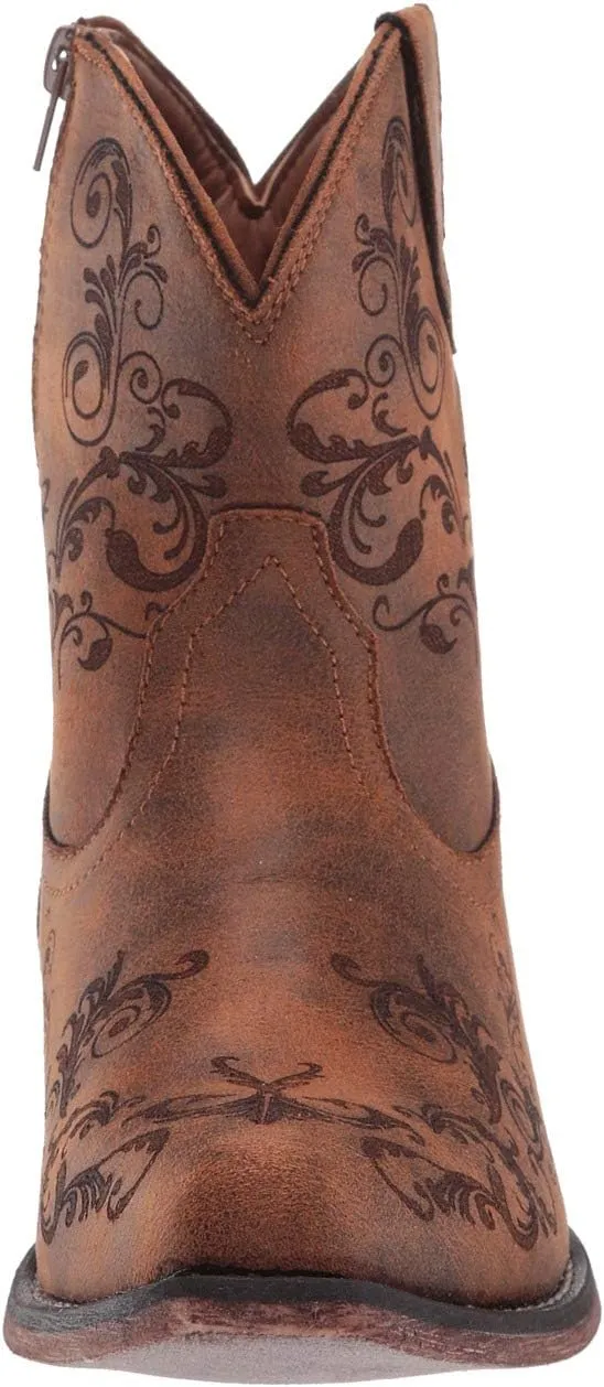 ROPER Womens Short Stuff Embossed Snip Toe Casual Boots Ankle Low Heel 1-2" - Brown