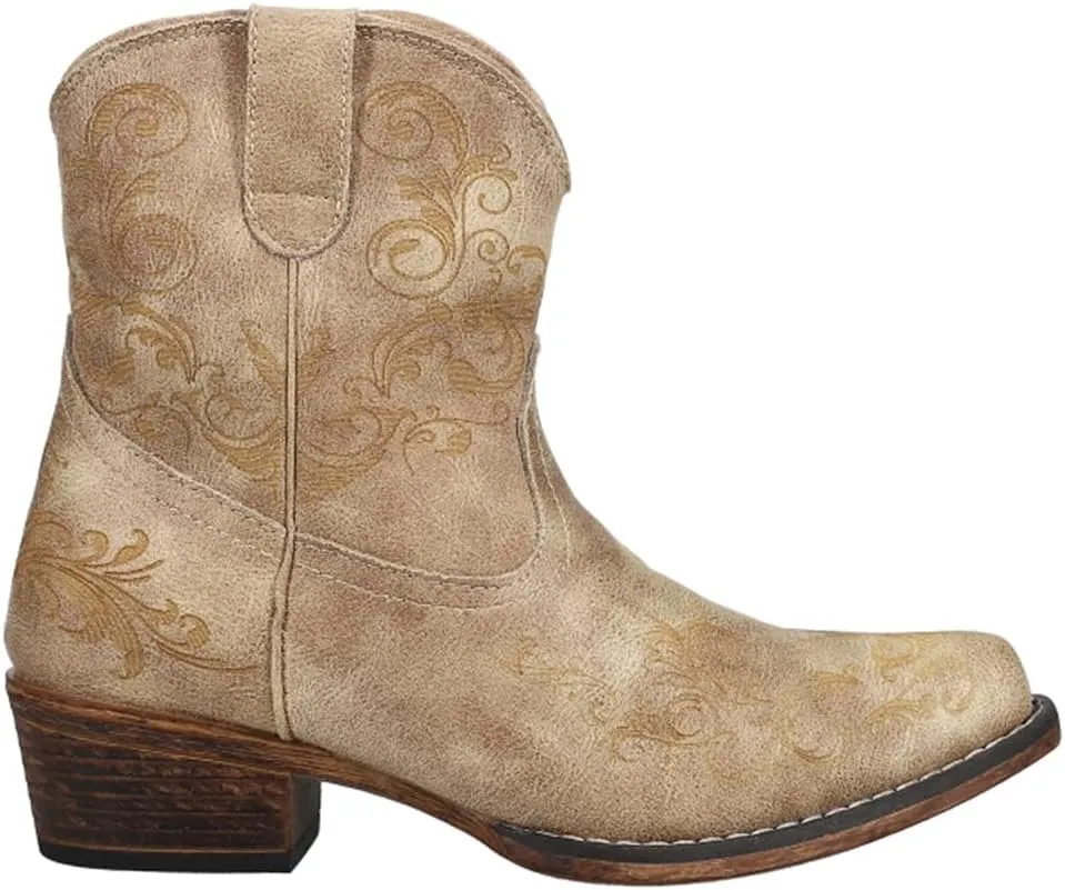 ROPER Womens Short Stuff Embossed Snip Toe Casual Boots Ankle Low Heel 1-2" - Brown