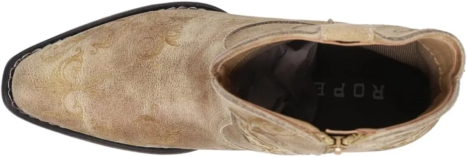 ROPER Womens Short Stuff Embossed Snip Toe Casual Boots Ankle Low Heel 1-2" - Brown