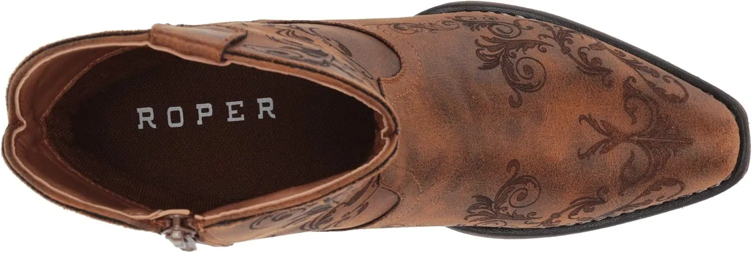 ROPER Womens Short Stuff Embossed Snip Toe Casual Boots Ankle Low Heel 1-2" - Brown