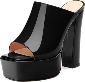 ROSERWISH Women's Platform Heels High Chunky Block Heel Sandals Sexy Open Toe Slip on Heels for Women Slide Mules Dressy Pumps Shoes