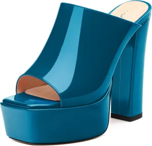 ROSERWISH Women's Platform Heels High Chunky Block Heel Sandals Sexy Open Toe Slip on Heels for Women Slide Mules Dressy Pumps Shoes