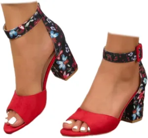 SACFOF Women's Chunky Low Heel Pump Sandals Peep Toe Ankle Strap Dress Wedding Party Evening Office Shoes Sandals