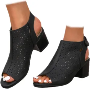 SACFOF Women's Cut Out Peep Toe Slingback Chunky Stacked Heel Ankle Booties Ankle Strap Low Heel Dress Pumps Sandals