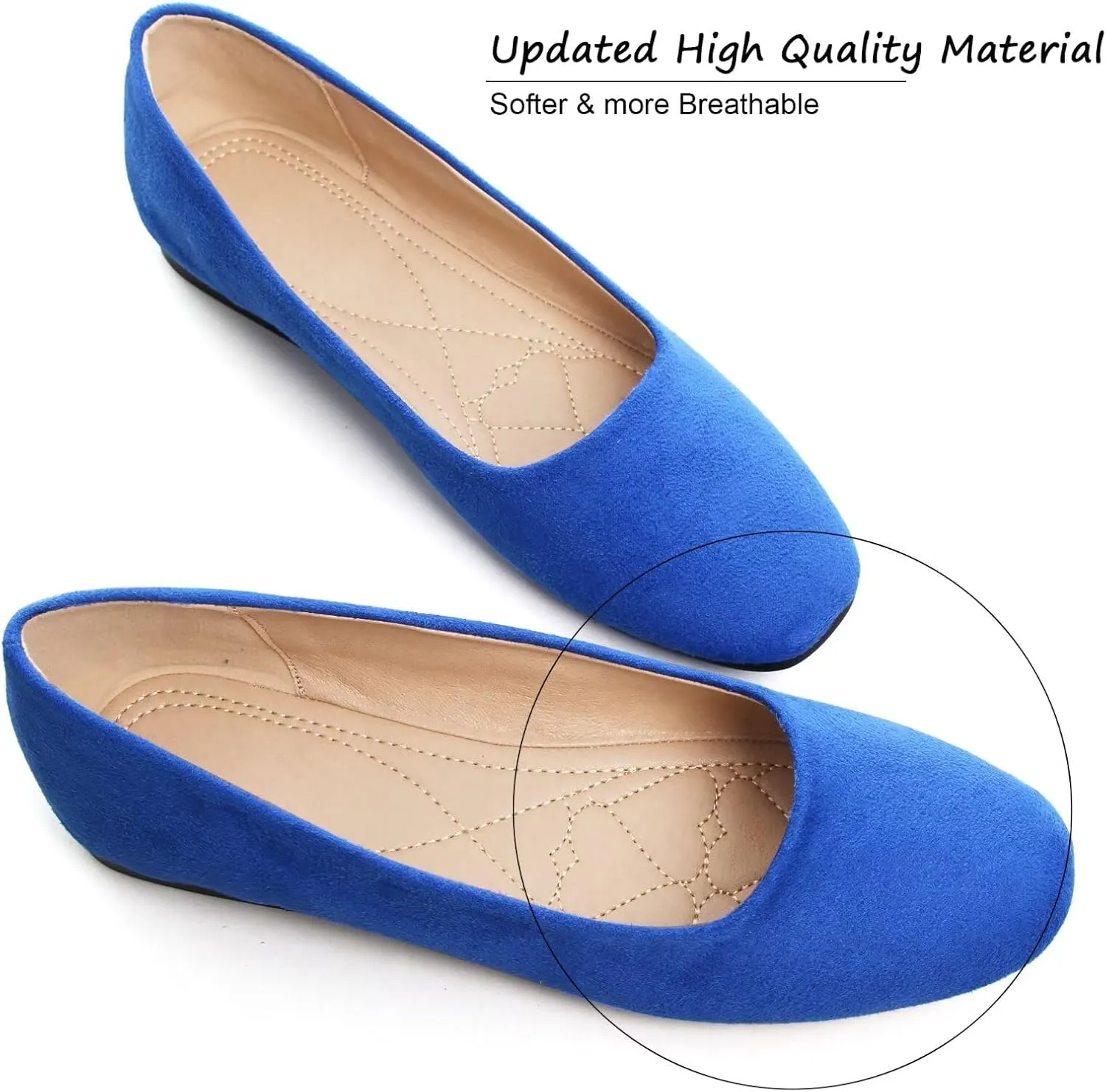 SAILING LU Flats for Women Comfortable Solid Color Soft Flats Square Toe Ballet Casual Work Shoes Dressy Slip-ons Loafers