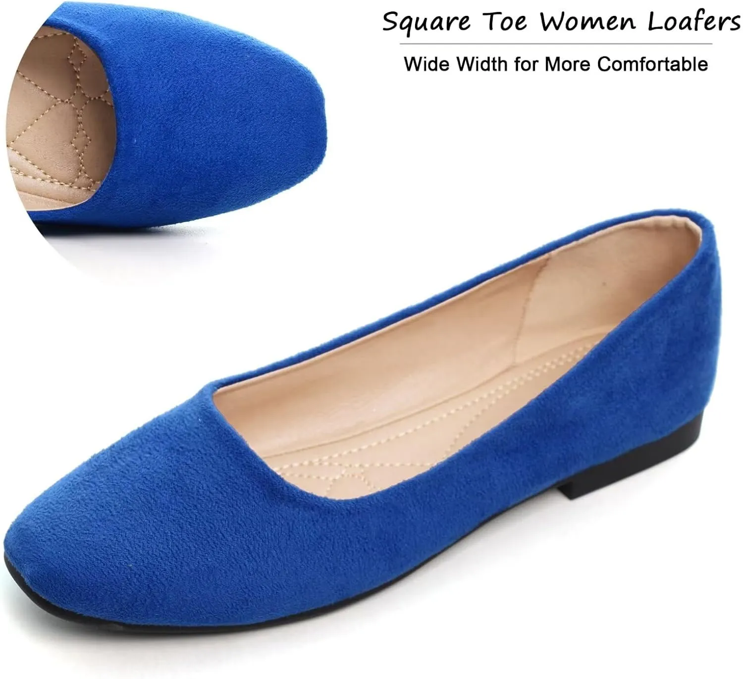 SAILING LU Flats for Women Comfortable Solid Color Soft Flats Square Toe Ballet Casual Work Shoes Dressy Slip-ons Loafers