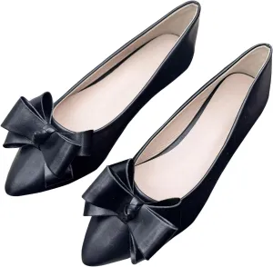 SAILING LU Womens Pointed Toe Ballet Flats Cute Bow-Knot Comfortable Loafers Formal Business Suede Slip On Dressy Walking Shoes