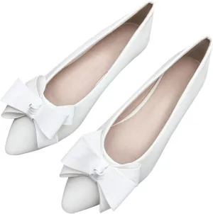SAILING LU Womens Pointed Toe Ballet Flats Cute Bow-Knot Comfortable Loafers Formal Business Suede Slip On Dressy Walking Shoes