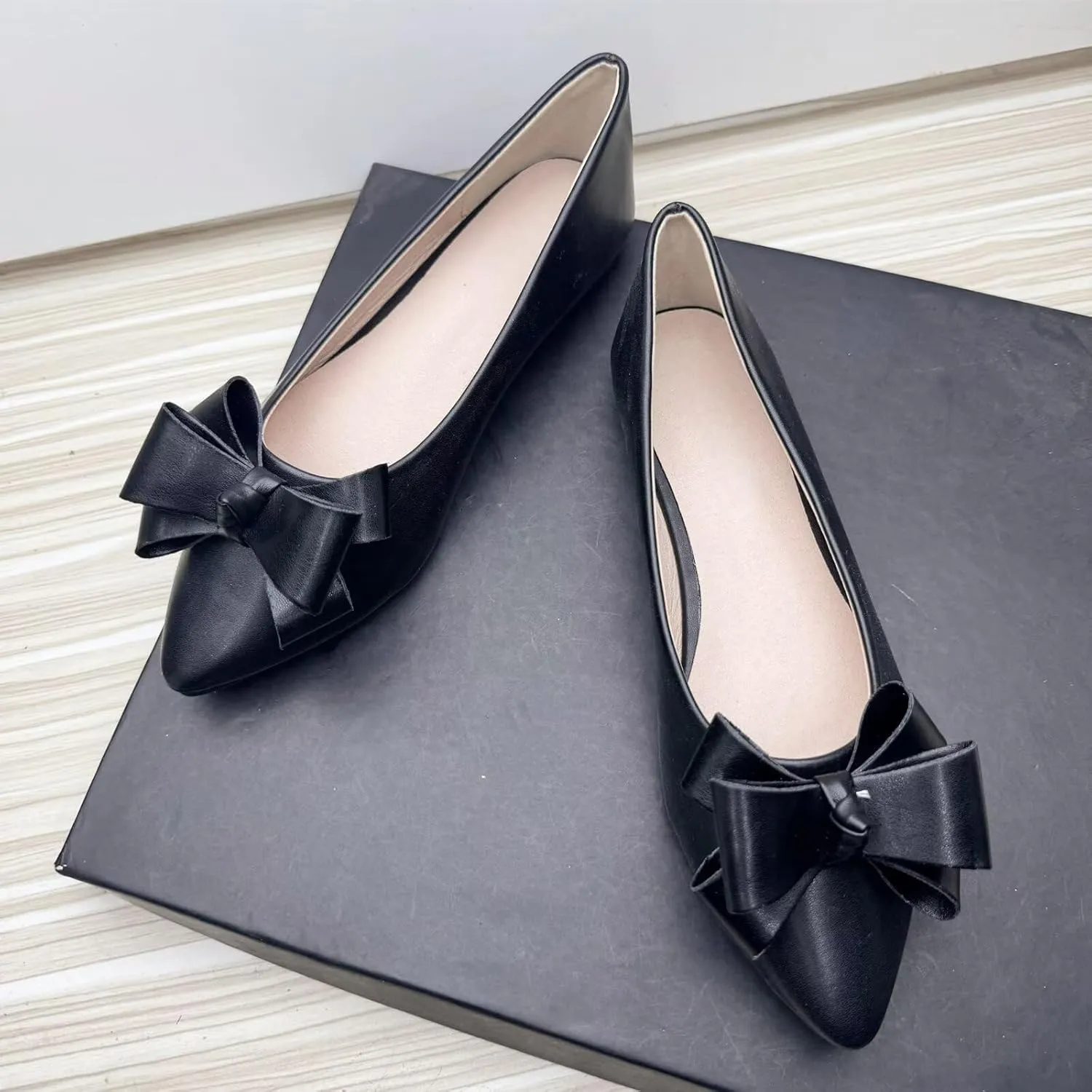 SAILING LU Womens Pointed Toe Ballet Flats Cute Bow-Knot Comfortable Loafers Formal Business Suede Slip On Dressy Walking Shoes
