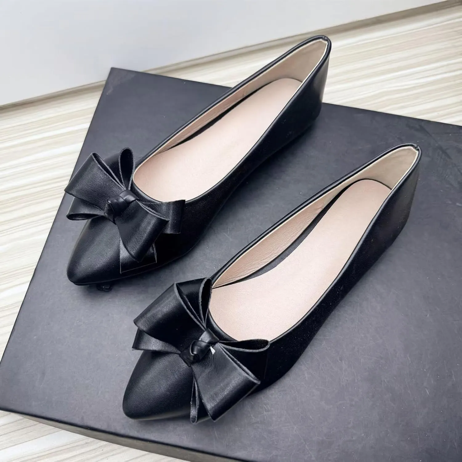 SAILING LU Womens Pointed Toe Ballet Flats Cute Bow-Knot Comfortable Loafers Formal Business Suede Slip On Dressy Walking Shoes